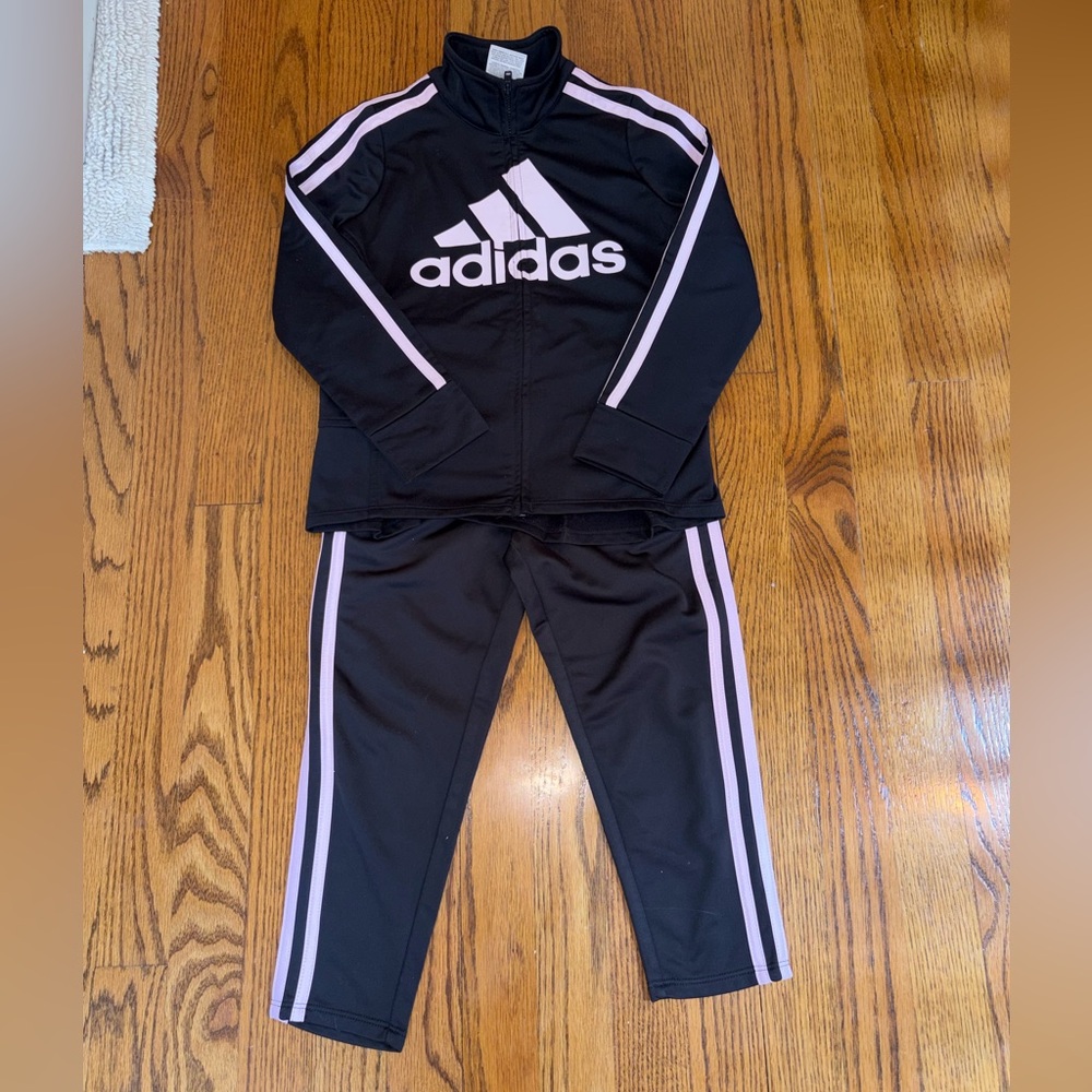 Adidas Black & Light Pink Kids Track Suit - Logo Jacket & Pants Peplum